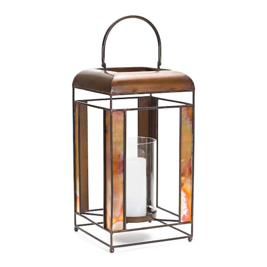 17.25" Bronze Metal Candle Holder with Glass Hurricane Stand